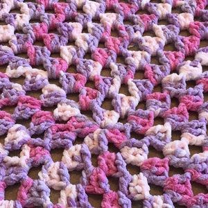 Baby Blanket Handmade Crochet Purple Pink NWT
